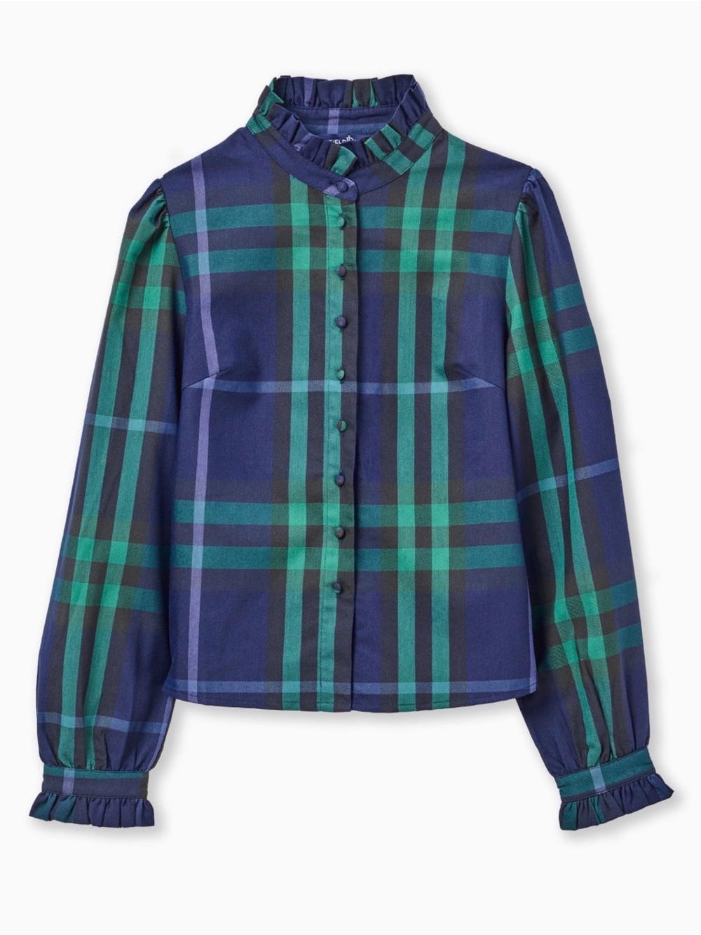 Duffield Lane Women's MILLER TOP NAVY PLAID ruffle collar Size S NWT MSRP $197 - Picture 4 of 14